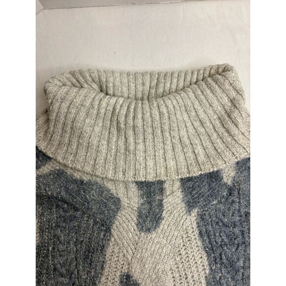 Anthropologie Pilcro Cowl Neck Blue Grey+Cream Sz M Cable Knit Spotted Sweater - Picture 4 of 8